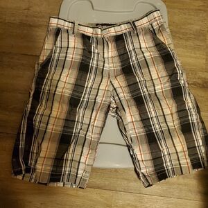 Men's black & white plaid shorts